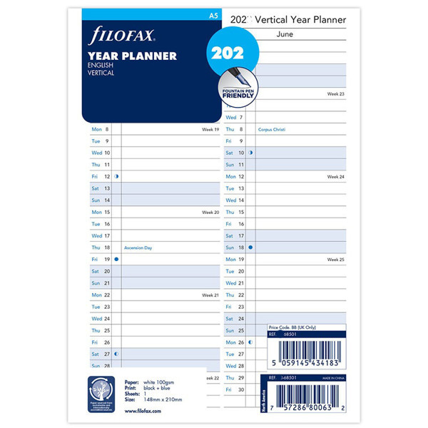 Filofax A5 jaarplanner verticaal