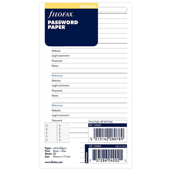 Filofax Personal password paper