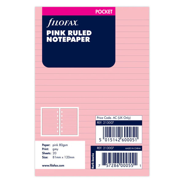 Filofax Pocket gelijnd papier roze