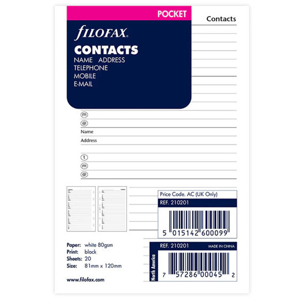 Filofax Pocket naam / adres / telefoon