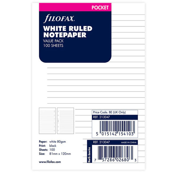 Filofax Pocket gelijnd papier wit 100vel