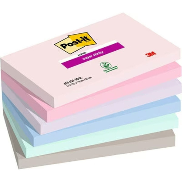 memoblok 3M Post-it 76x127mm 655-6SS 6 kleuren Super Sticky - Soulful