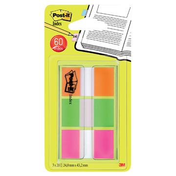indextabs 3M Post-it 680OLP  24mm oranje / groen / roze 60stuks