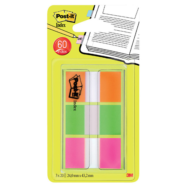 indextabs 3M Post-it 680OLP  24mm oranje / groen / roze 60stuks