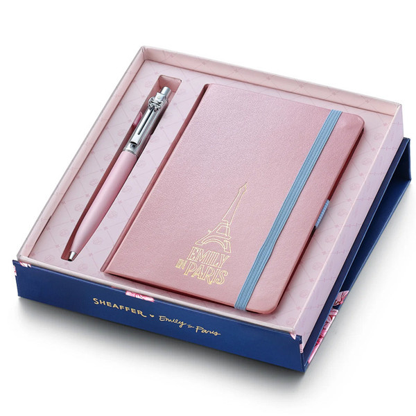 Sheaffer Sentinel Emily in Paris Matte Pink Chrome set balpen + notebook A6