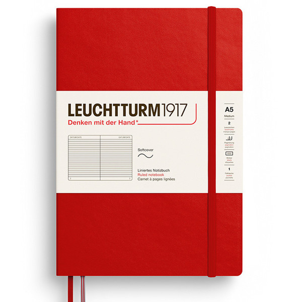 LEUCHTTURM1917 Medium A5 Softcover notitieboek Cherry gelijnd