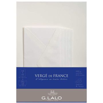 G.Lalo Vergé de France 10vel A4 + 5 enveloppen 110x220mm Vergé Ivoor