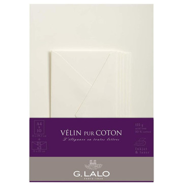 G.Lalo Vergé de France 10vel A4 + 5 enveloppen 110x220mm Vergé Ivoor