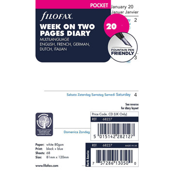 Afbeeldingen van Filofax Pocket vulling 2027 7 dagen op 2 pagina's 5-talig blanco