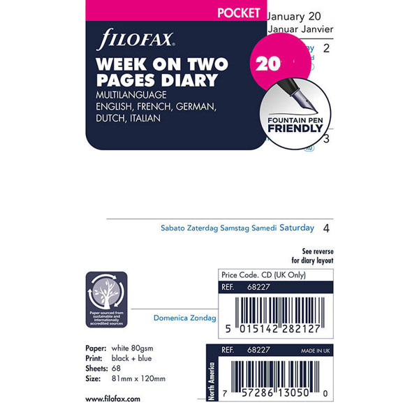 Afbeelding van Filofax Pocket vulling 2027 7 dagen op 2 pagina's 5-talig blanco