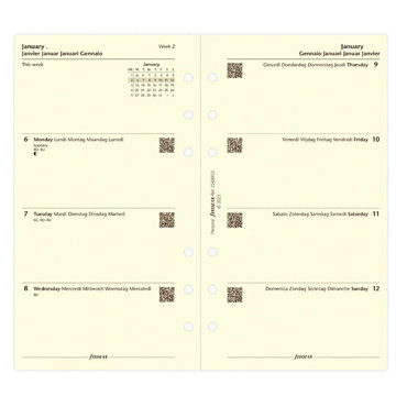 filofax Personal calendarium 7 dagen op 2 pagina's  5-talig blanco cotton cream