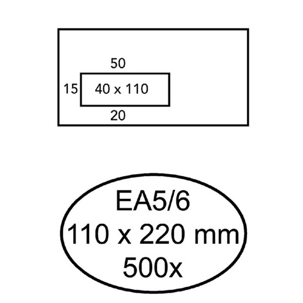 envelop Quantore 110x220mm venster 4x10cm links 500stuks 80gr wit zelfklevend