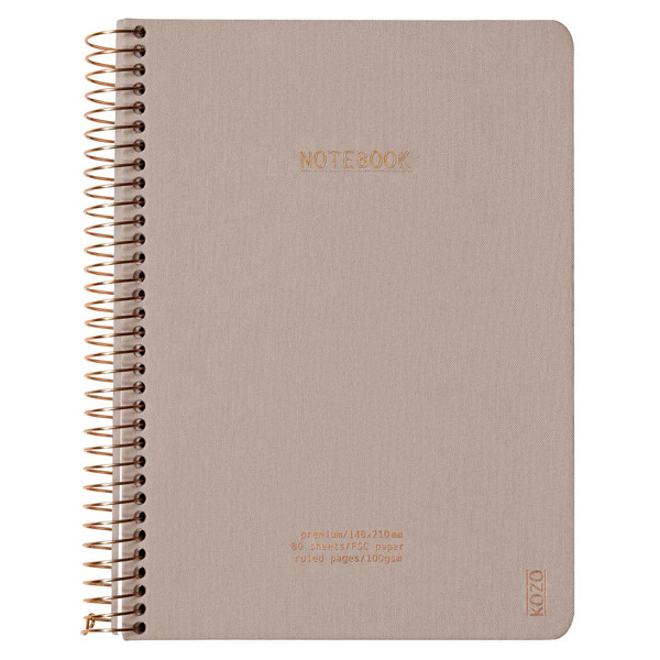 notitieboek Kozo A5 Premium Sand  spiraal gelijnd