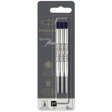 Parker balpenvulling QuinkFlow Black 1.0mm medium - 3stuks