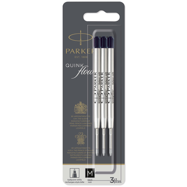 Parker balpenvulling QuinkFlow Black 1.0mm medium - 3stuks
