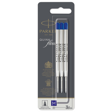 Parker balpenvulling QuinkFlow Blue  1.0mm medium - 3stuks