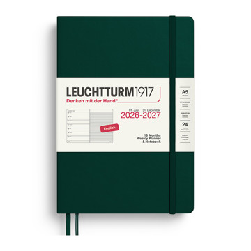 Leuchtturm1917 agenda A5 Medium Weekly Planner & Notebook 18mnd  Forest Green