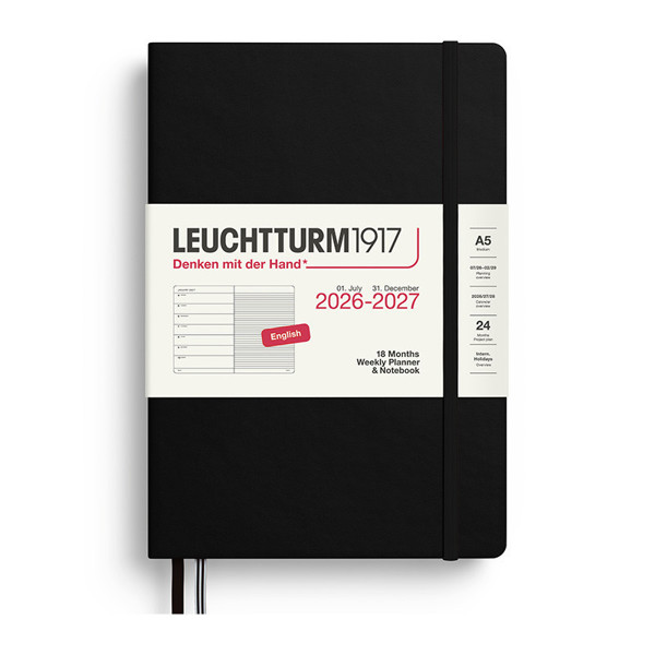 Leuchtturm1917 agenda A5 Medium Weekly Planner & Notebook 18mnd  Black