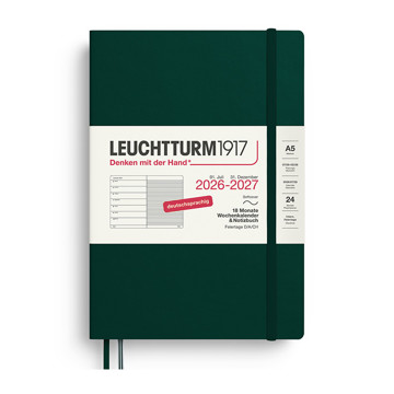 Leuchtturm1917 agenda A5 Medium Weekly Planner & Notebook 18mnd Softcover Forest Green
