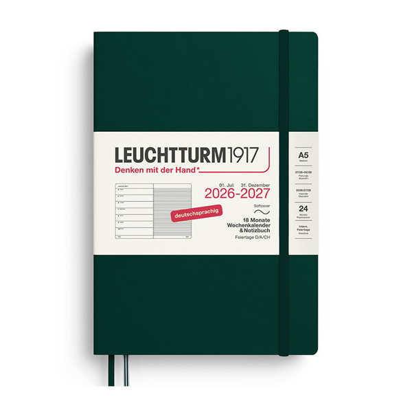 Leuchtturm1917 agenda A5 Medium Weekly Planner & Notebook 18mnd Softcover Forest Green