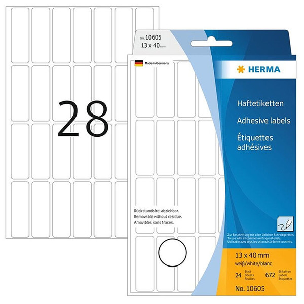 etiket  Herma  13x40mm wit removable   672stuks