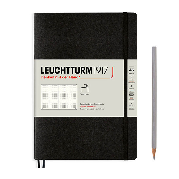 LEUCHTTURM1917 Medium A5 Softcover notitieboek Black dotted