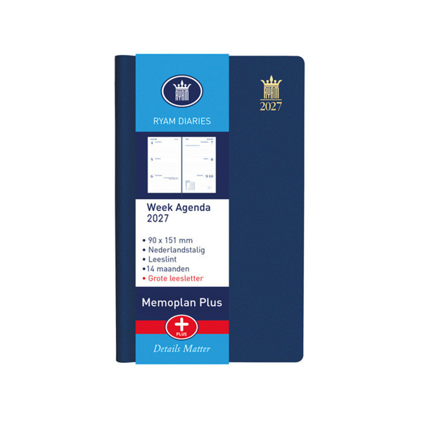 Ryam agenda Memoplan 7 Plus Mundior 7 dagen op 2 pagina's - blauw